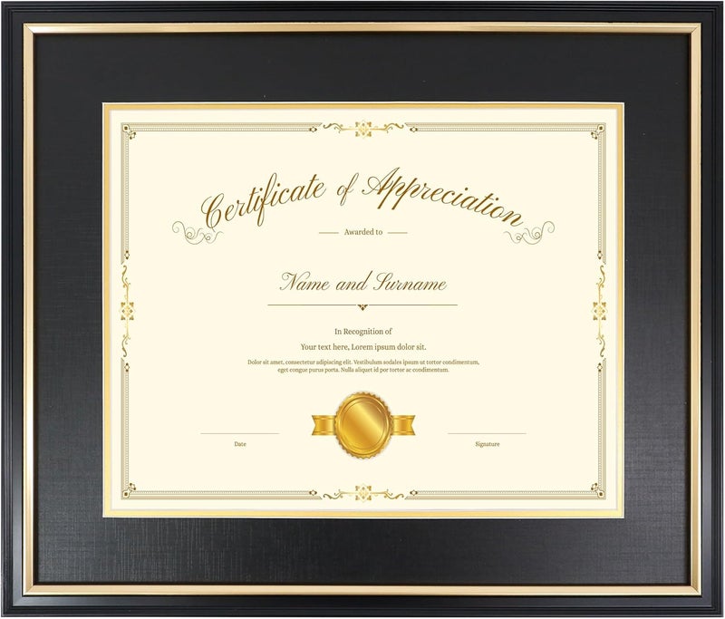 Hodeframe 15x18 Diploma Frame for 11x14 Certificate/Document/Picture with Black and Gold Mat, Solid Wood Degree Frame, UV Protection Acrylic ，Wall Display - Image 1